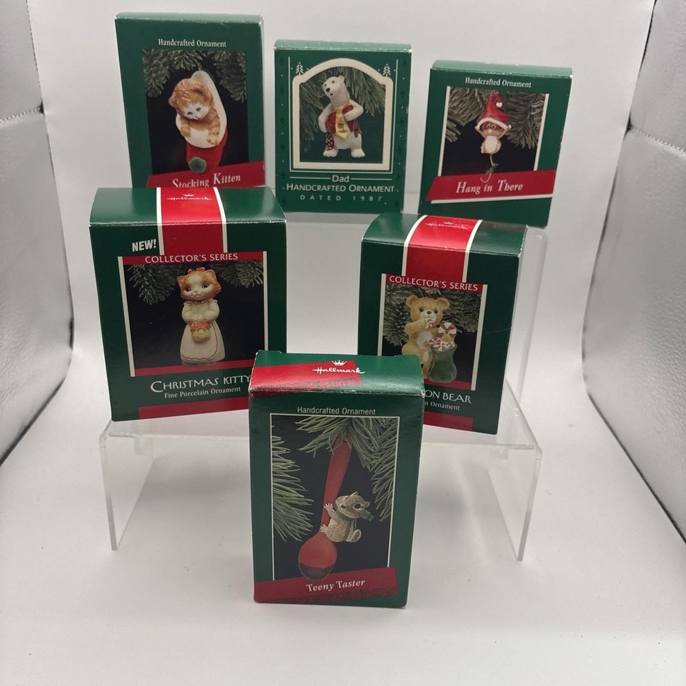 Vtg~Lot of 6~Hallmark Ornaments~Chipmunk/Kitten/Polar Bear/Bear
